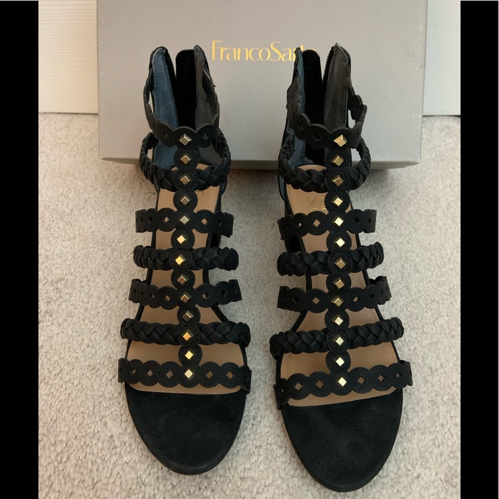 Franco Sarto Paisley Black Studded Strappy Heels - Picture 2 of 6